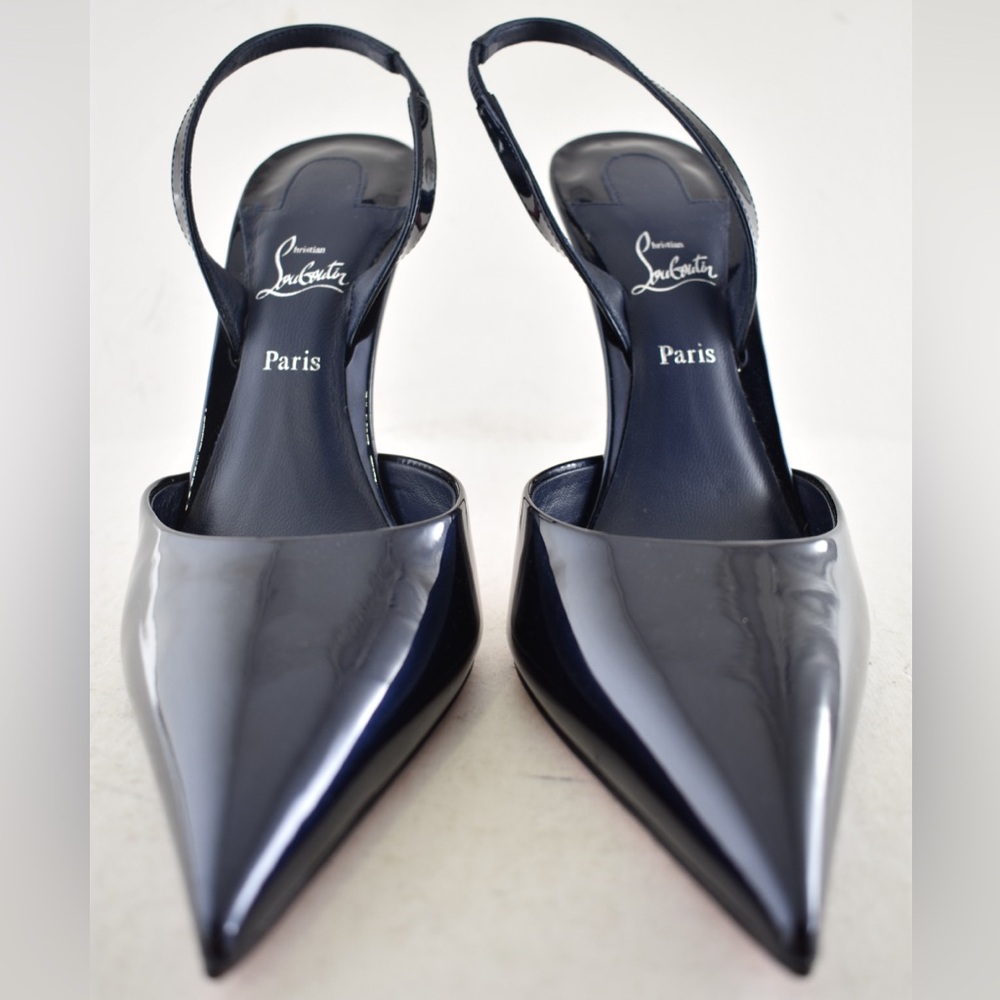 Christian Louboutin Kate Max O Sling 100 Zaffiro Blue Pointed Toe Heel Pump 38.5 - Picture 10 of 16